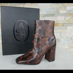 ASH JADE PYTHON LEATHER ANKLE BOOTS COGNAC NWT